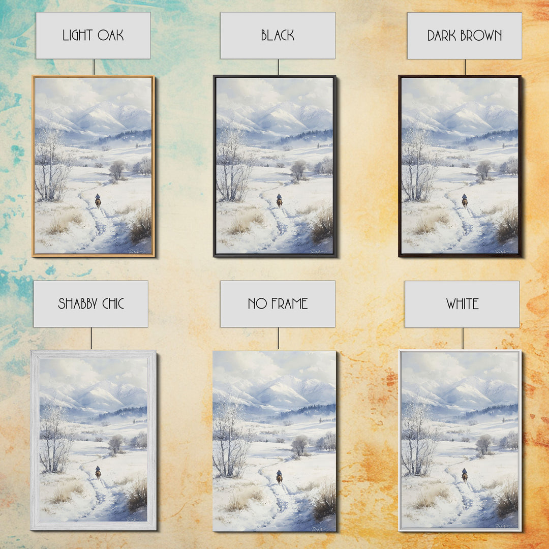 Rider In The Snow, Western Wall Art, Wild West Winter Wonderland, Christmas Wallart, Winter Landscape Painting