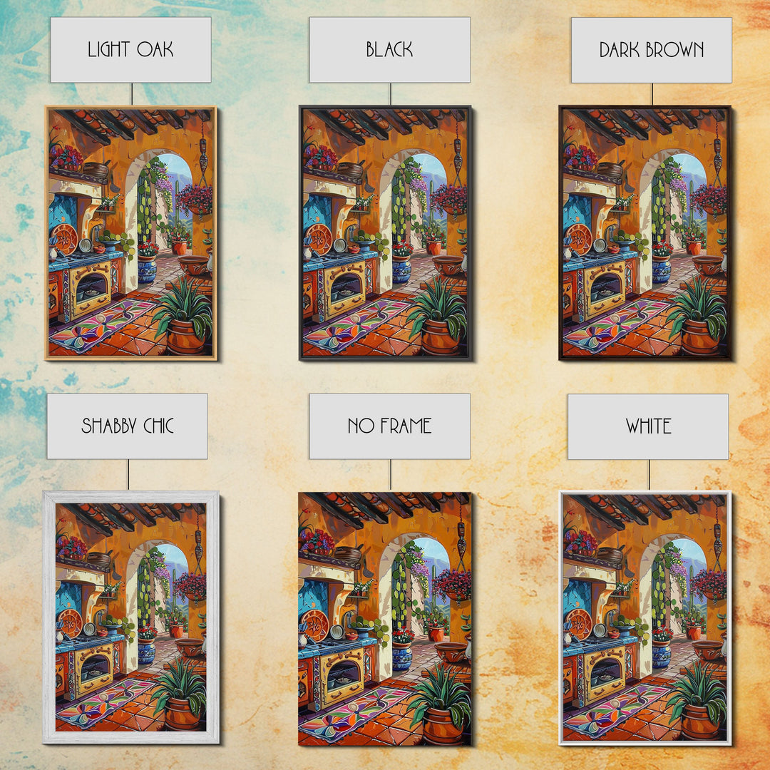 Colorful Southwestern Kitchen Framed Canvas Print Mexican Tile Art Decor Vibrant Wall Art Best Gift Idea Above Sofa Home Seasonal Decor