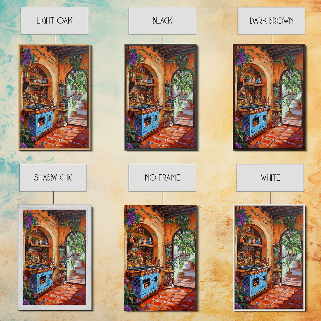 Rustic Spanish Style Kitchen Framed Canvas Print Colorful Tile Art Best Gift Idea Above Sofa Bright Home Decor Seasonal Wall Art