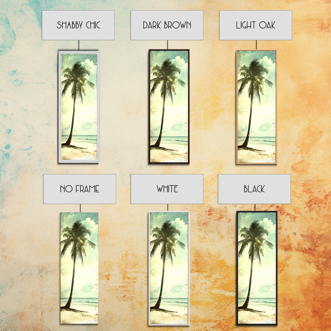 Framed Canvas Print Tall Palm Tree Art Coastal Cowgirl Wall Art, Beach Living Room Decor, Tropical Nautical Art, Skinny Wall Canvas Print