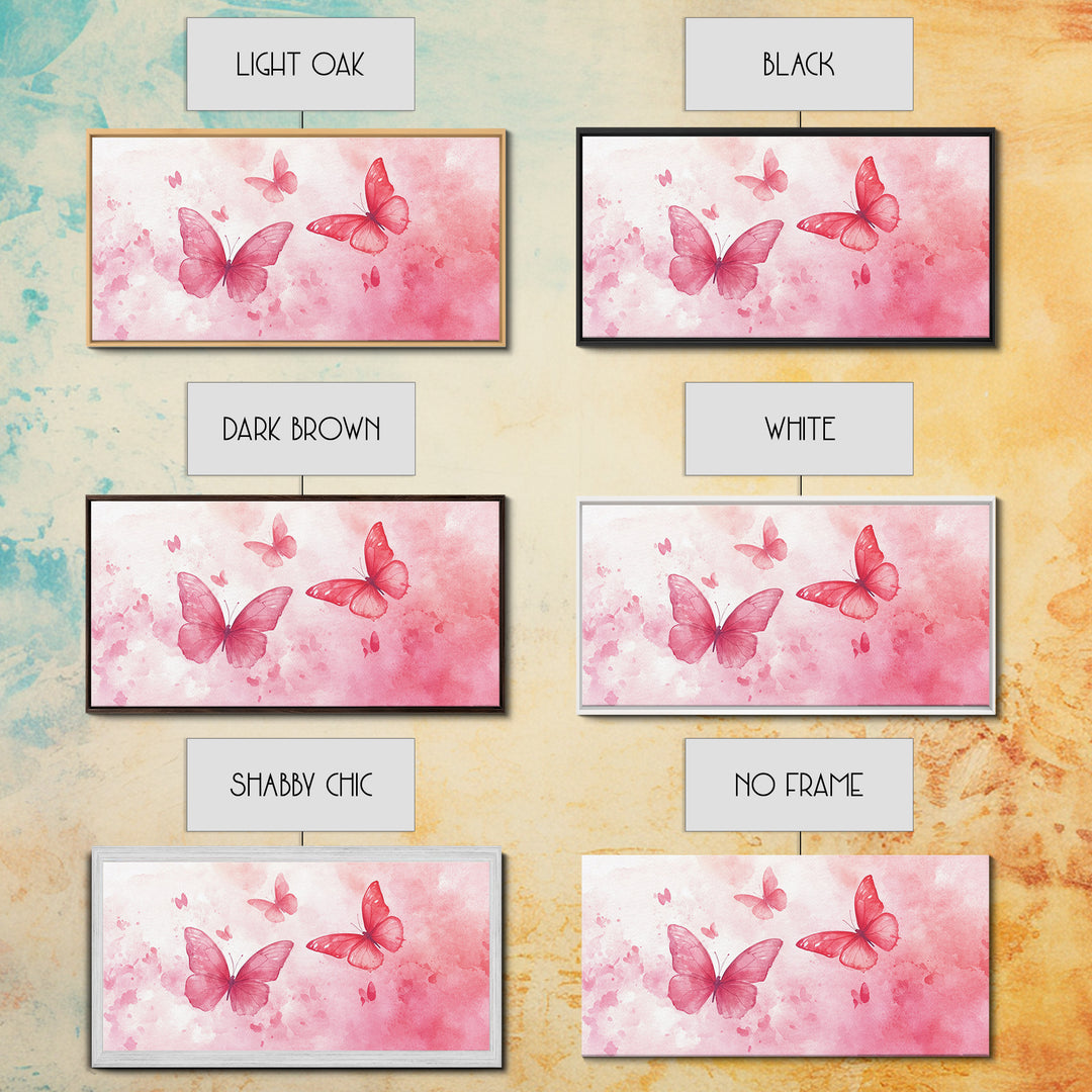 Pink Butterflies Canvas Print, Whimsical Art, Light Pink Wall Art, Feminine and Romantic Decor, Bedroom or Living Room Gift Idea