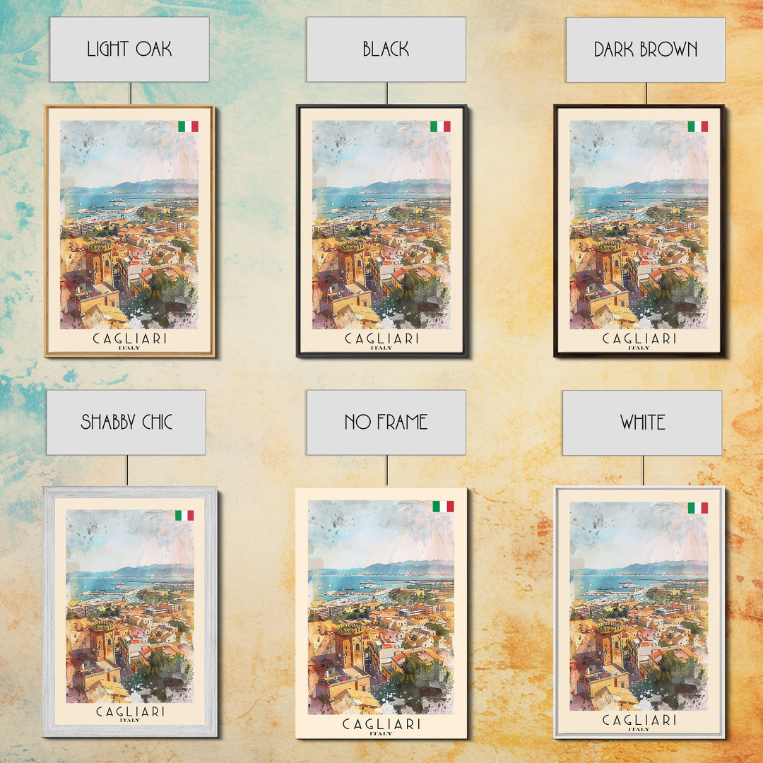 Cagliari Italy Travel Poster Framed Canvas Print, Wall Art, Home Decor, Travel Print, Vacation Gift, Watercolor Painting, Original Art