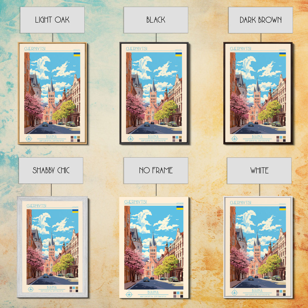 Chernivtsi Ukraine Travel Poster Framed Canvas Print, Midcentury Modern Art, Pop Art Wall Decor, Home Decor, Vacation Gift, Living Room Art