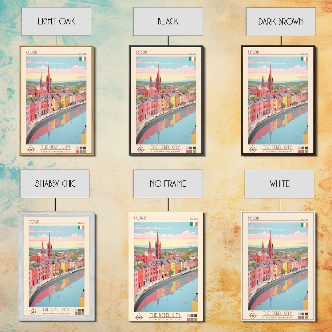 Cork Ireland Travel Poster Framed Canvas Print, Midcentury Modern Art, Pop Art Wall Decor, Home Decor, Vacation Gift, Living Room Art