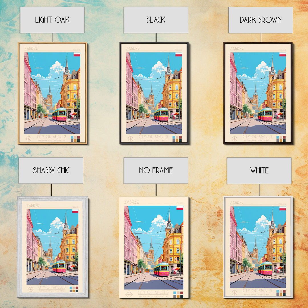 Zabrze Poland Travel Poster Framed Canvas Print, Midcentury Modern Art, Pop Art Wall Decor, Living Room Art, Home Decoration