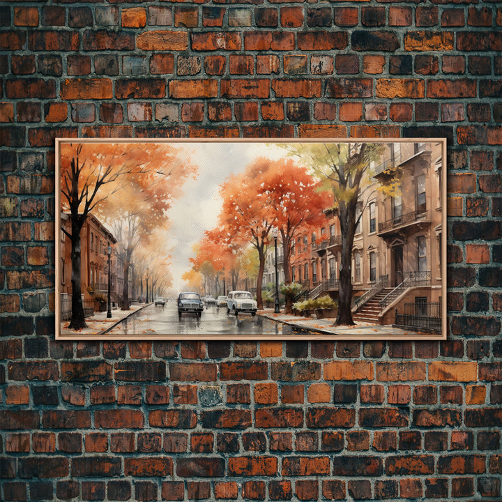 New York City In The Fall, Framed Canvas Print, NYC Decor, Fall Centerpiece, Watercolor Painting, City Painting, Fall Wall Decor