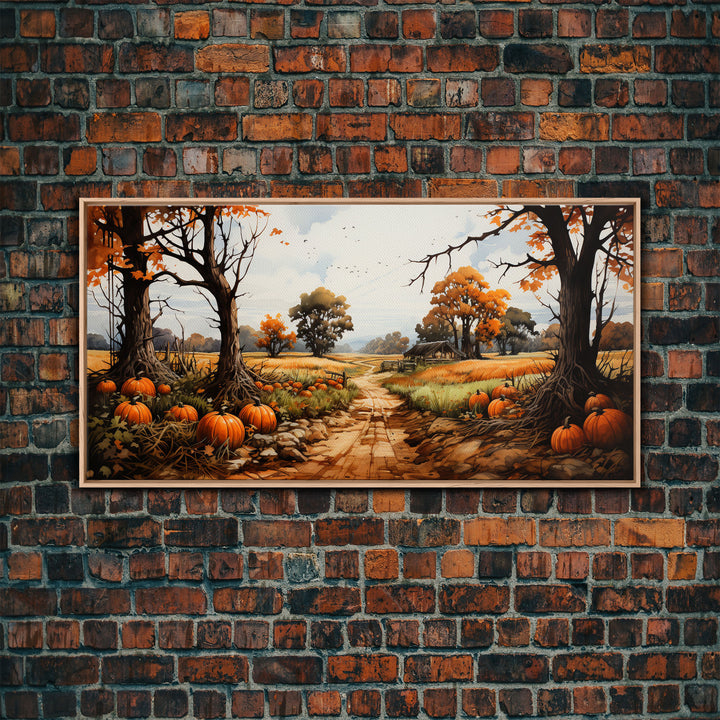 The Pumpkin Patch, Pumpkins Stilll Life, Fall Decor, Farmhouse Wall Art, Framed Canvas Print, Vintage Inspired, Farmhouse Wall Art