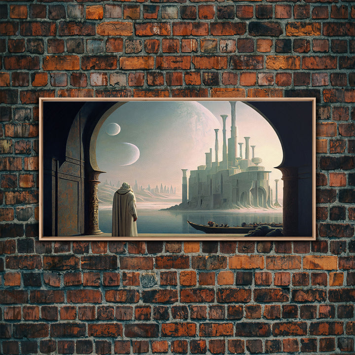 Two Moon Alien World, Dune Inspired Art, Framed Canvas Print, Scifi Art