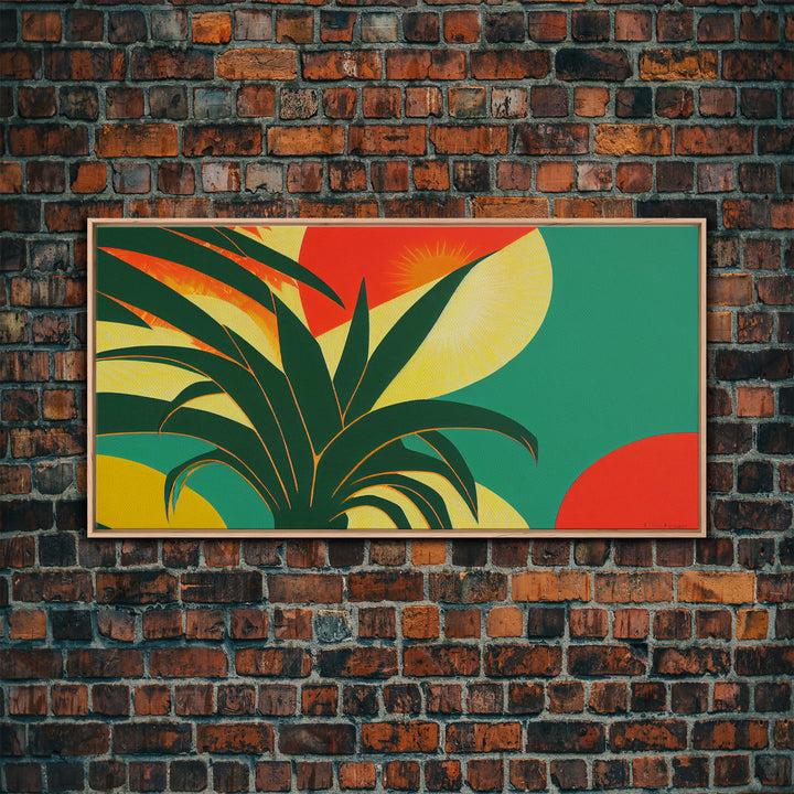 Midcentury Style Art Deco Palm Leaf, Framed Canvas Print, Framed Art, Wall Decor, Palm Tree, Tropical Art, green and gold art
