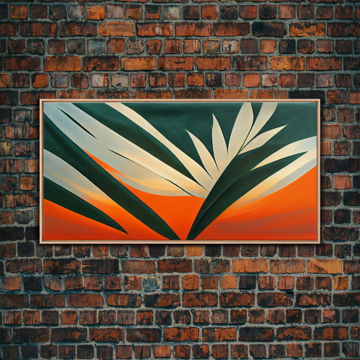 Vintage Style Art Deco Palm Leaf, Framed Canvas Print, Framed Art, Wall Decor, Palm Tree, Tropical Art, Mindcentury Art Deco Style