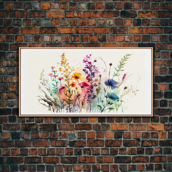 Wildflower Canvas Print, Watercolor Flowers, Farmhouse Decor, Meadow Grass, Bedroom Wall Decor, Pastel Colors, Botanical Greenery