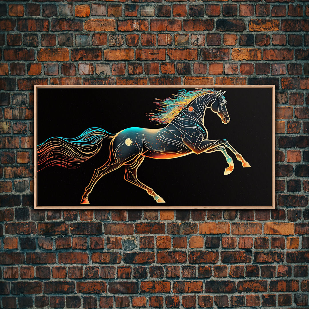 Steampunk Horse Automaton, Pop Art, Framed Canvas Print, Unique Wall Art, Living Room Decor, Huge Oversize Retro Style Art