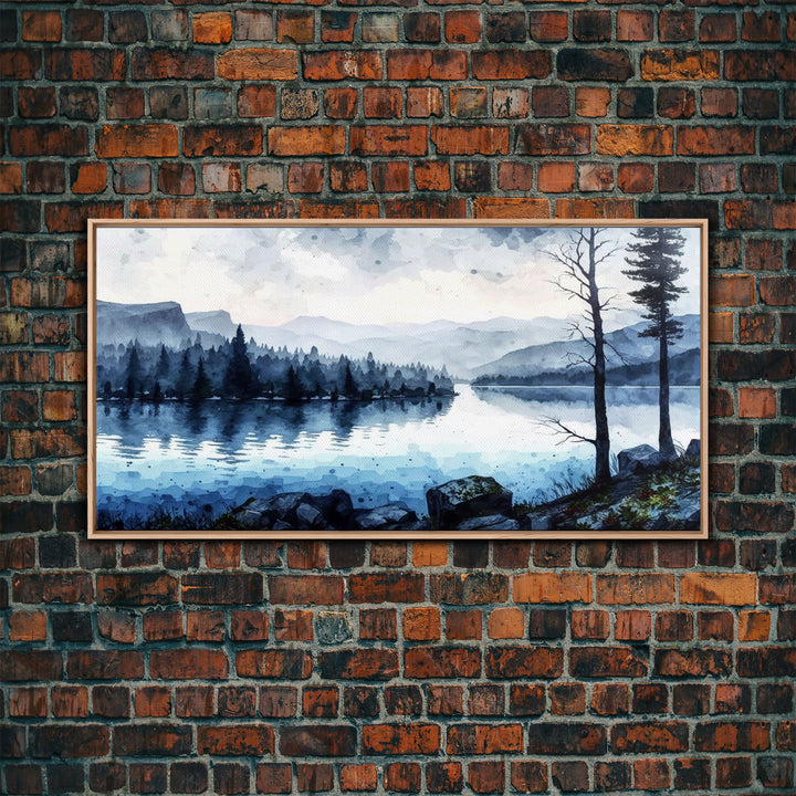 Blue Lagoon, Pacific Northwest Lake Art, Framed Canvas Print, Blue Wall Art, Watercolor Painting, Original Landscape Art Painting