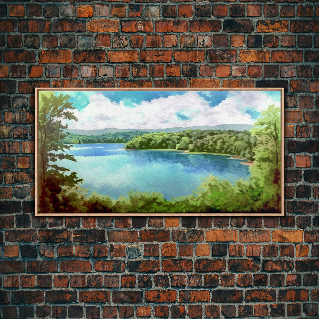 Lake Landscape, Lake Painting, Beach House Decor, Vintage Landscape, Scenery Print, Framed Canvas Print, Framed Art, Pacific Northwest Art