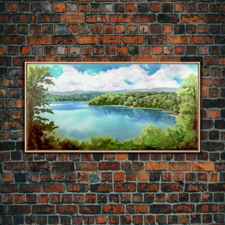 Lake Landscape, Lake Painting, Beach House Decor, Vintage Landscape, Scenery Print, Framed Canvas Print, Framed Art, Pacific Northwest Art