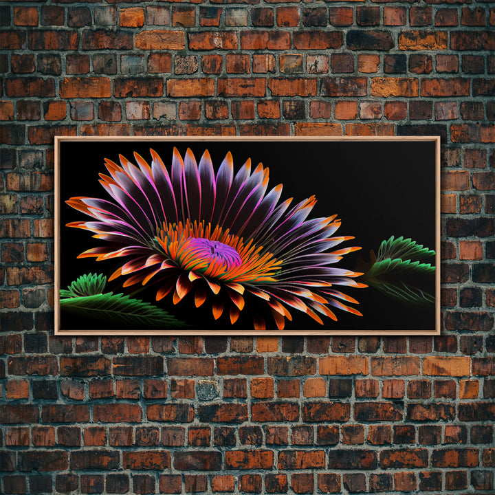 Neon Flowers Wall Art, Framed Canvas Print, Original Flower Painting, Mother's Day Gift, Floral Decor, Black Background Flower Art