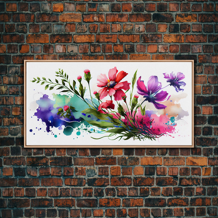 Red and Purple Wild Flowers Wall Art, Framed Canvas Print, Mother's Day, Gift For Mom, Farmhouse Decor, Rustic Watercolor Painting