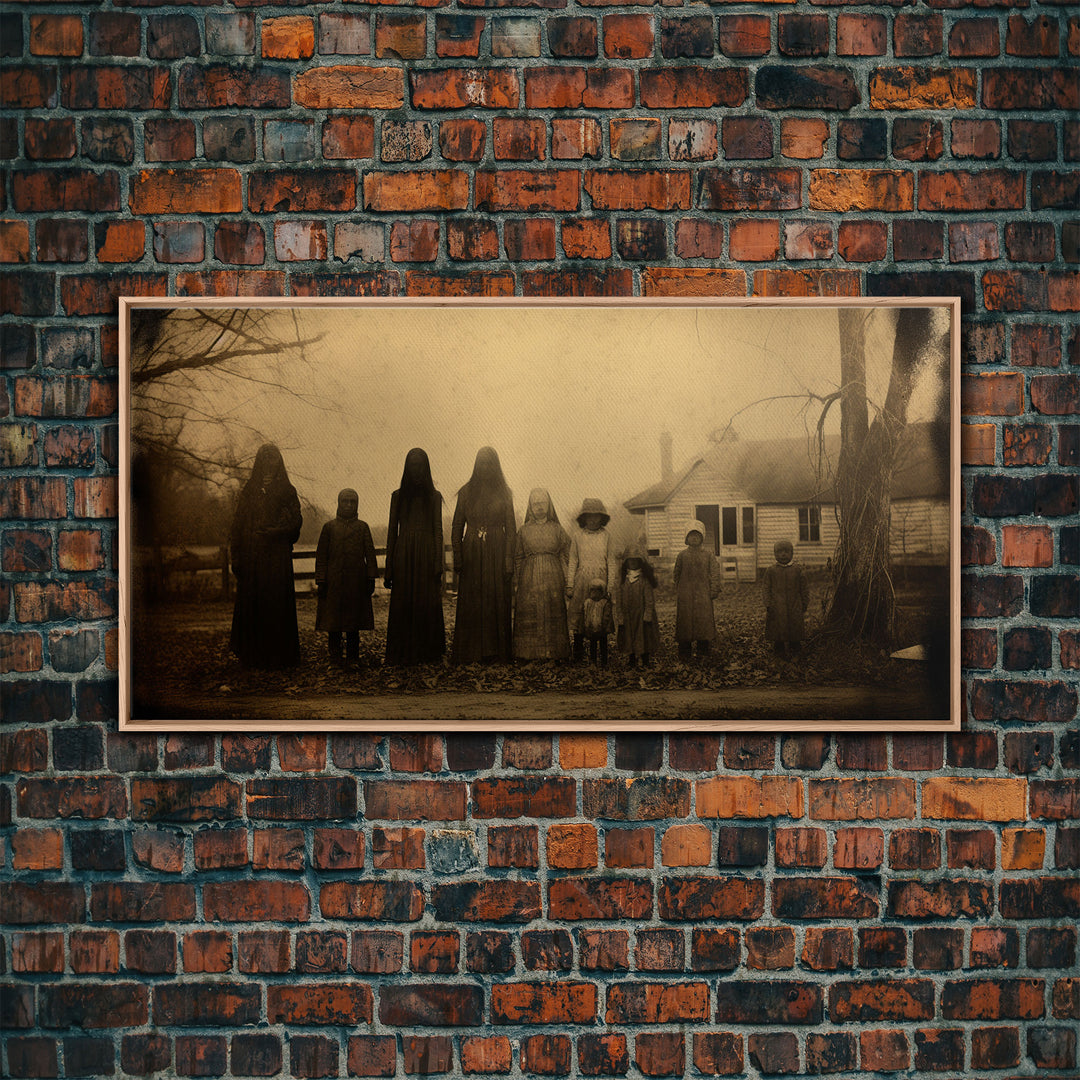 Spooky Ghost Family, Vintage Tin Type Photography Art, Framed Canvas Print, Dark Academia, Spooky Victorian Halloween Decor, Spoopy Ghosts