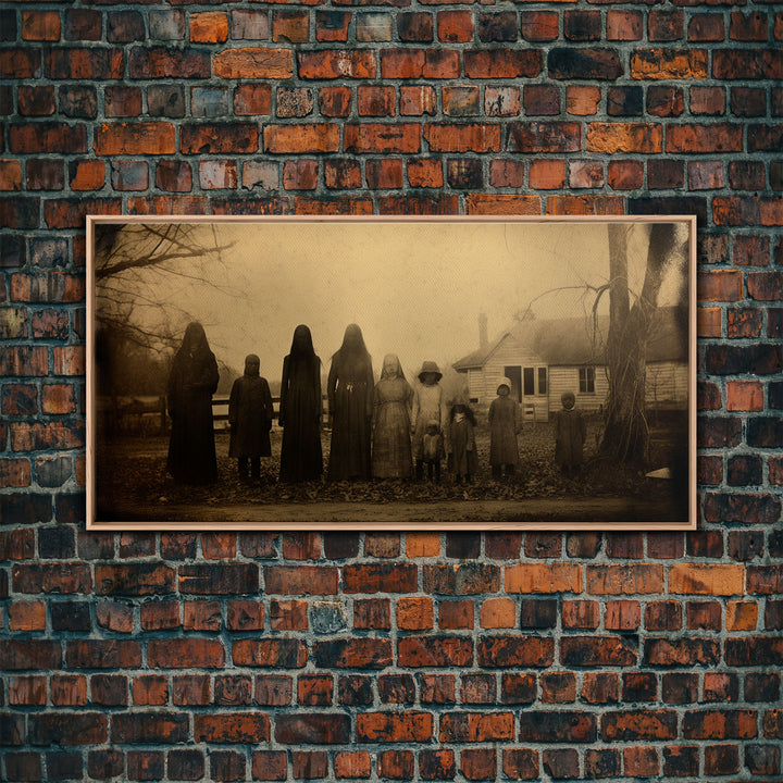 Spooky Ghost Family, Vintage Tin Type Photography Art, Framed Canvas Print, Dark Academia, Spooky Victorian Halloween Decor, Spoopy Ghosts