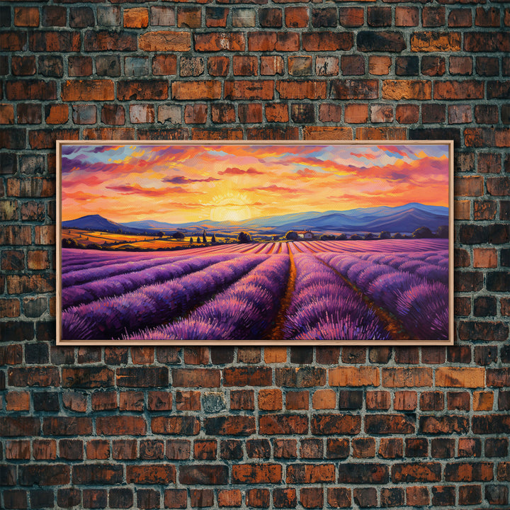 Lavender Fields, Framed Canvas Print, Purple Art, Southwestern Decor, Farmhouse Art, Centerpiece Art, Digital Wall Art, Landacape Painting