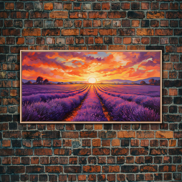 Lavender Fields, Framed Canvas Print, Purple Art, Southwestern Decor, Farmhouse Art, Centerpiece Art, Digital Wall Art, Landacape Painting