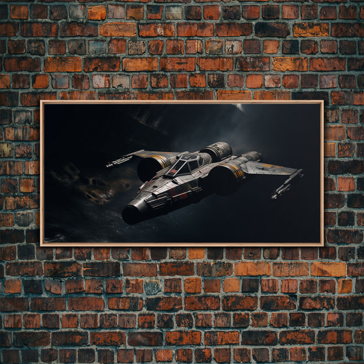 The Star Fighter, Cool Scifi Wall Art, Scifi Art, Framed Canvas Print, Gull Wing Space Ship, Unique Art, Alien Wall Art, Space Ship Art
