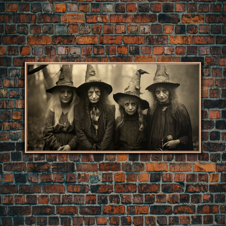 The Coven, Witch Art, Witch Decor, Creepy Halloween Decor, Framed Canvas Print, Vintage Tintype Photo Art, Halloween Art Print