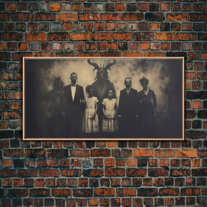 The Demon Cult, Haunted Art, Creepy Halloween Decor, Framed Canvas Print, Vintage Tintype Photo Art, Halloween Print