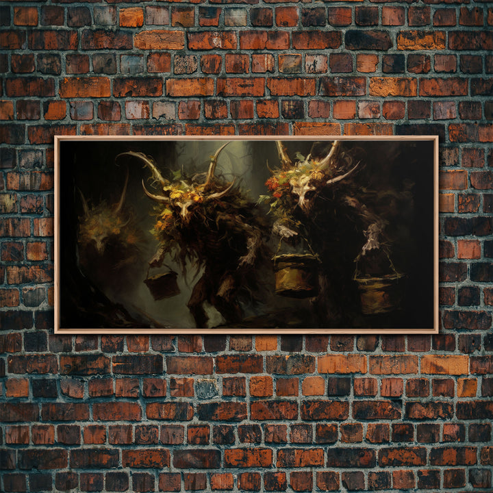 The Wendigos, Demonic Art, Framed Canvas Print, Halloween Decor, Halloween Art Print, Gothic Victorian Oil Painting, Halloween Print