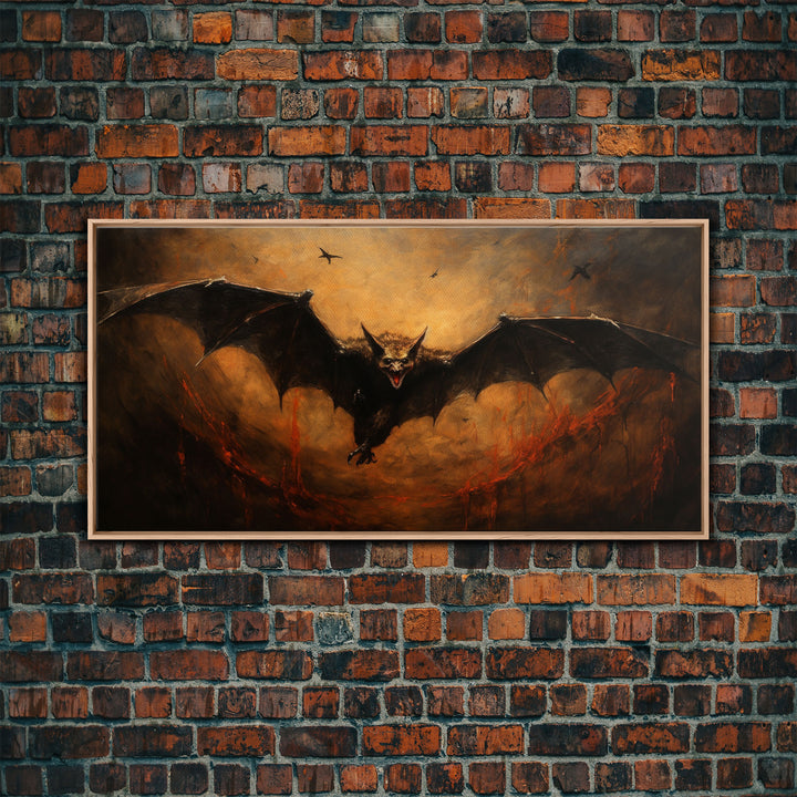 Vampire Bat Painting, Vintage Poster, Framed Canvas Print, Art Poster Print, Dark Academia, Dracula, Halloween Decor, Halloween Art Print