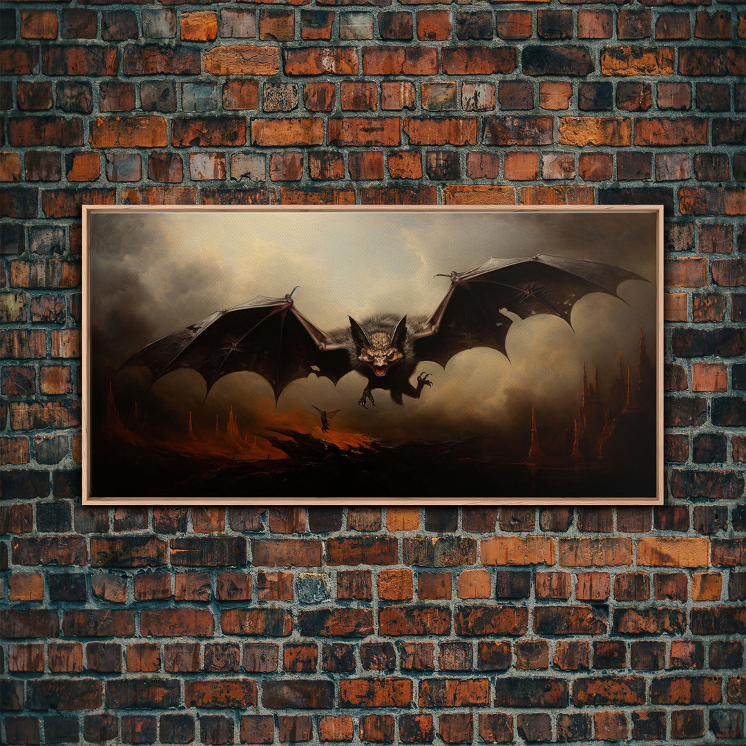 Vampire Bat Painting, Vintage Poster, Framed Canvas Print, Art Poster Print, Dark Academia, Dracula, Halloween Decor, Halloween Art Print