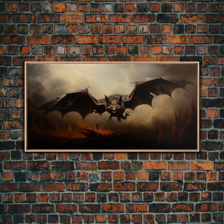 Vampire Bat Painting, Vintage Poster, Framed Canvas Print, Art Poster Print, Dark Academia, Dracula, Halloween Decor, Halloween Art Print