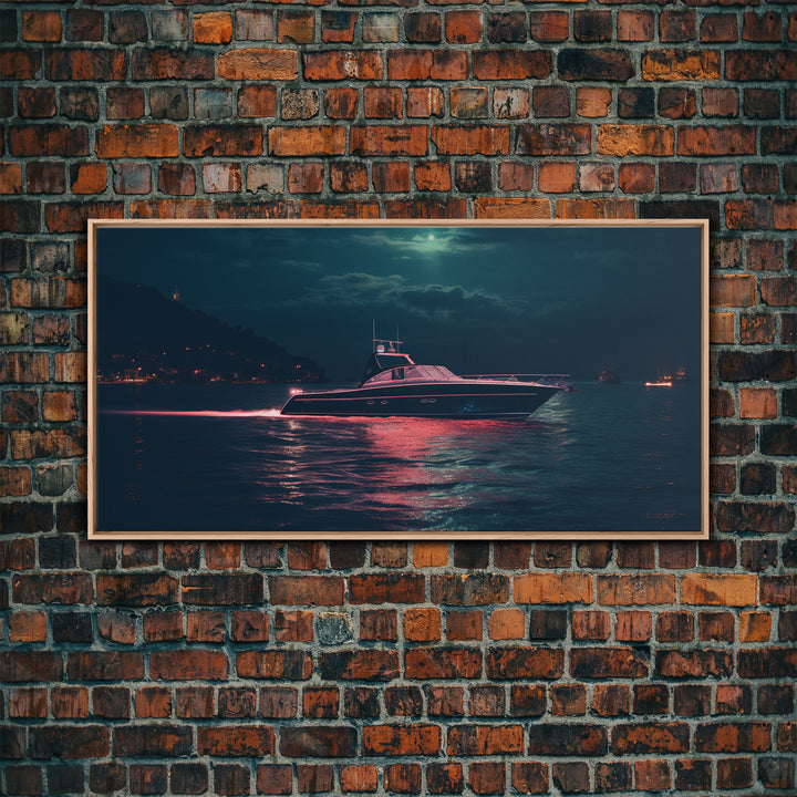 Night Cruise, Vaporwave Yacht Decor, Nautical Framed Canvas Print, Eclectic Retro Wall Art, 1980s Vibes Decor, Vintage Photography