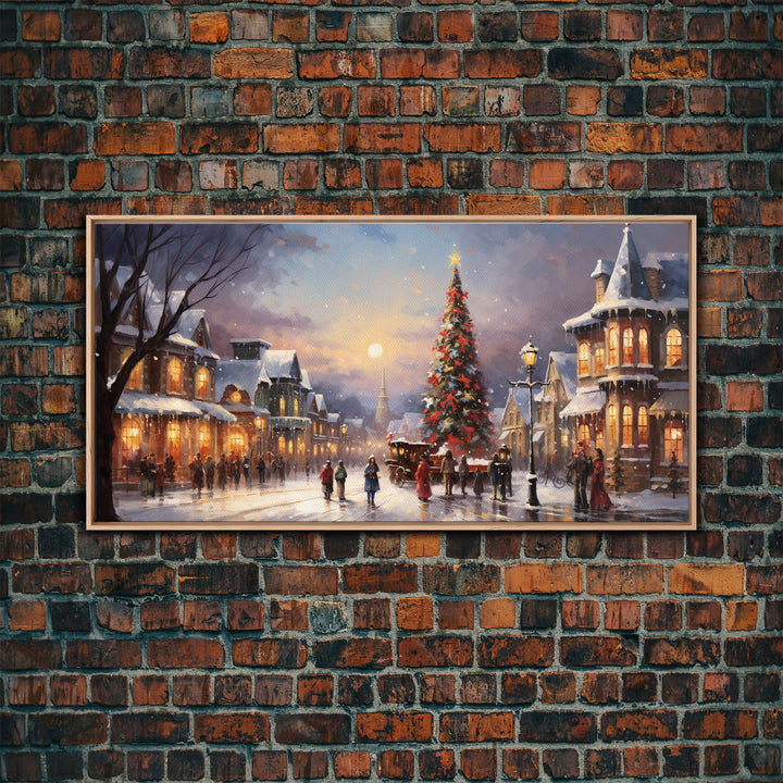 Christmas Tree In The Town Square - Winter Art - Christmas Gift Idea - Framed Canvas Print - Winter Wall Decor, Winter Print Christmas Decor