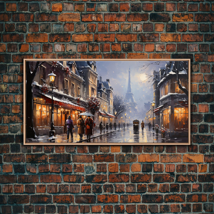 Christmas in Paris - Framed Canvas Print - Winter Decor - Winter Centerpiece Wall Art - Christmas Painting - Vintage Holiday Decor