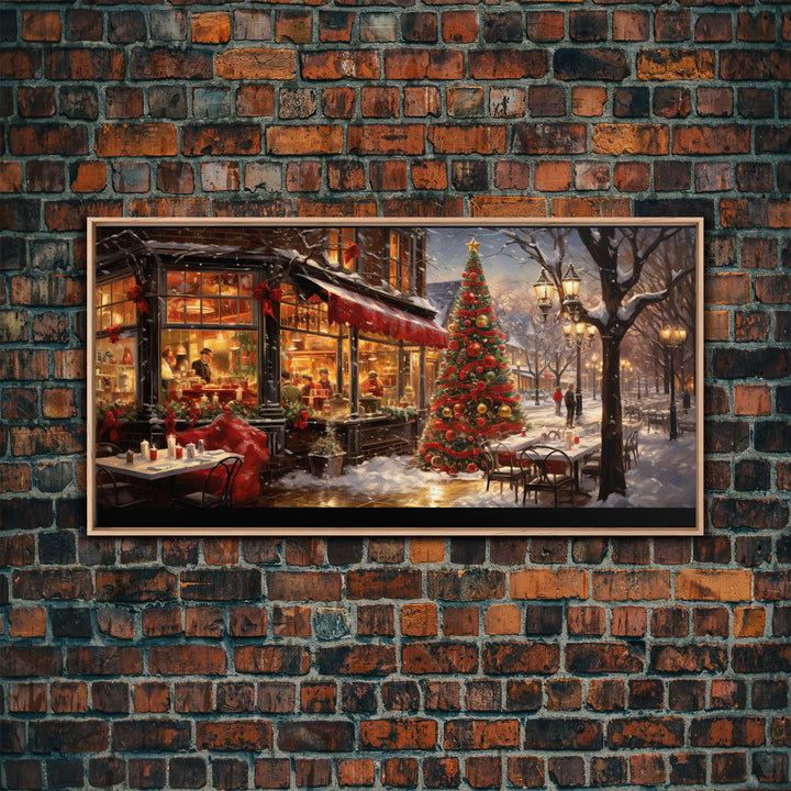 Retro 50s Diner Decorated For Christmas, Framed Canvas Print, Christmas Wall Art, Christmas Decor, Mom Christmas Gift, Christmas Village