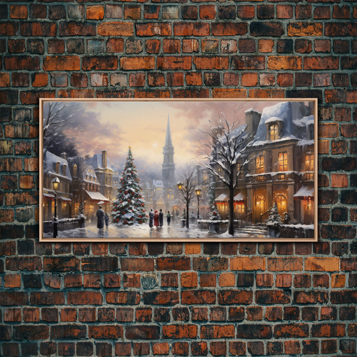 Christmas Village Winter Wonderland Canvas Print, Framed Wall Art, Christmas Decor, Retro Christmas Oil Painting, Christmas Art
