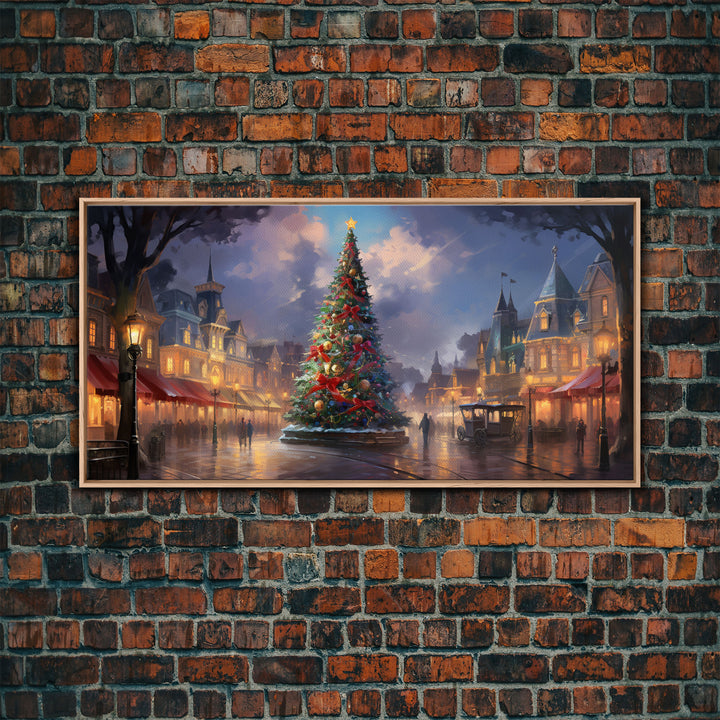 Christmas Decor Handmade, Framed Canvas Print, Beautiful Winter Wonderland Christmas Village, Christmas Tree Art