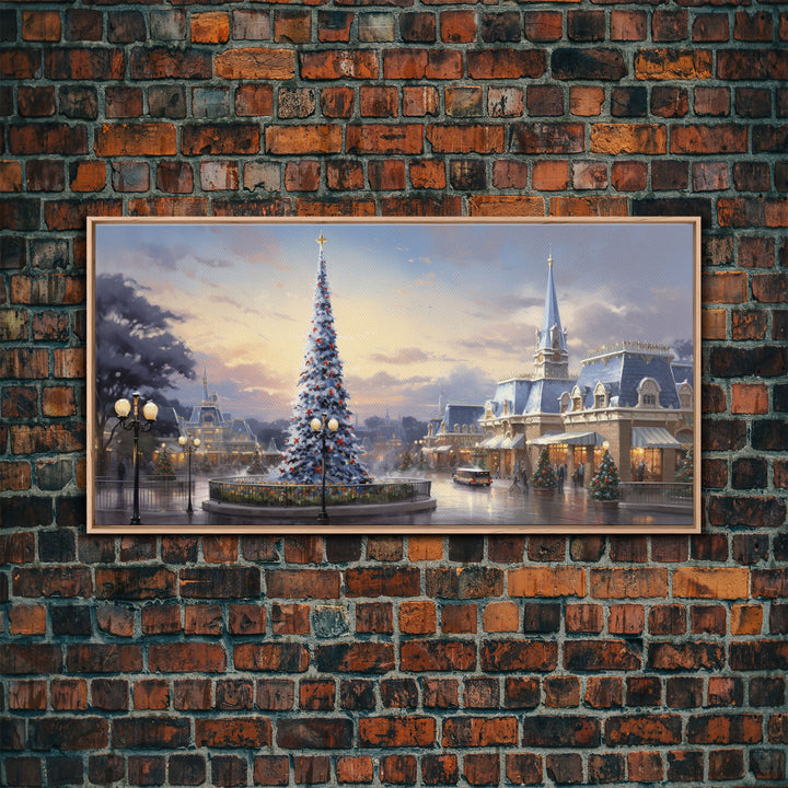 Christmas Decor Handmade, Framed Canvas Print, Beautiful Winter Wonderland Christmas Village, Christmas Tree Art