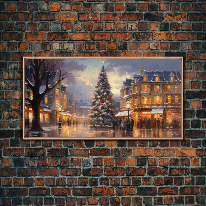 Christmas Tree In The Town Square - Winter Wonderland Canvas Print - Christmas Village - Christmas Decor - Winter Centerpiece
