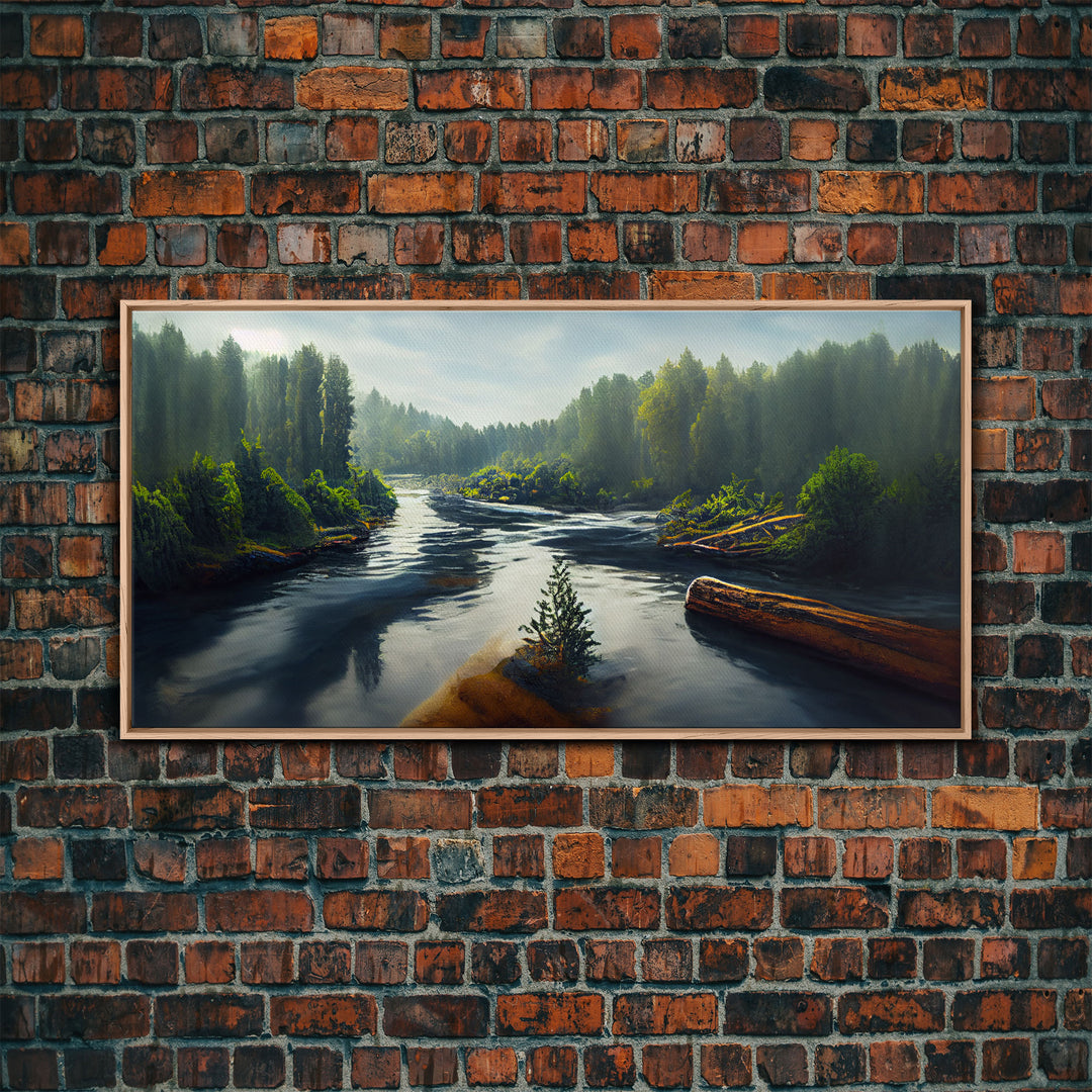 Flowing River wall decor, ready to hang canvas print wall art, blue river cabin art, lake house art