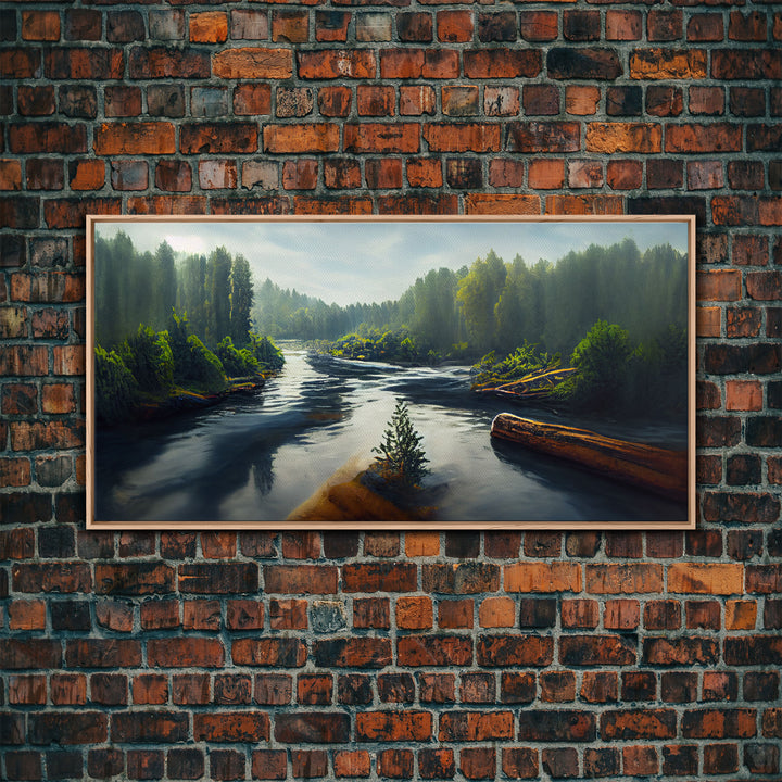 Flowing River wall decor, ready to hang canvas print wall art, blue river cabin art, lake house art