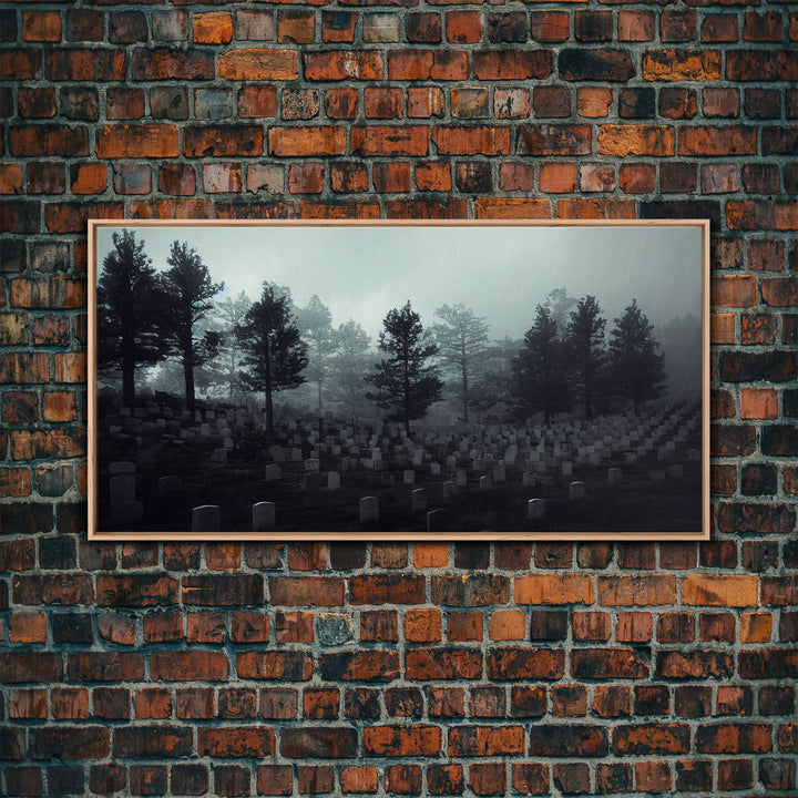 Creepy Haunted Cemetery, Spooky Halloween Art, Graveyard, ready to hang canvas print wall art, Black And White Art, Halloween Decor