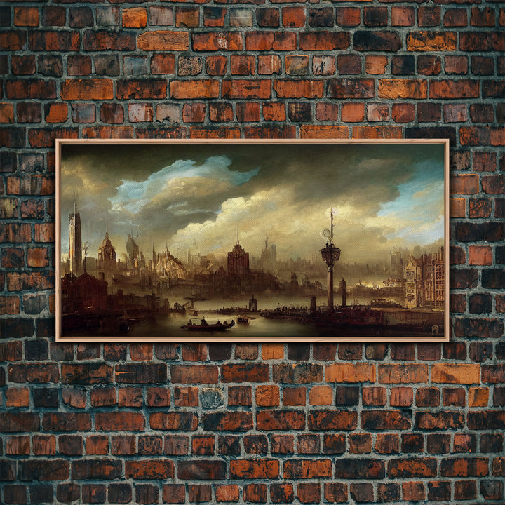 Victorian Steampunk Cityscape, Concept Art, Ready To Hang Canvas Print, Framed Wall Art