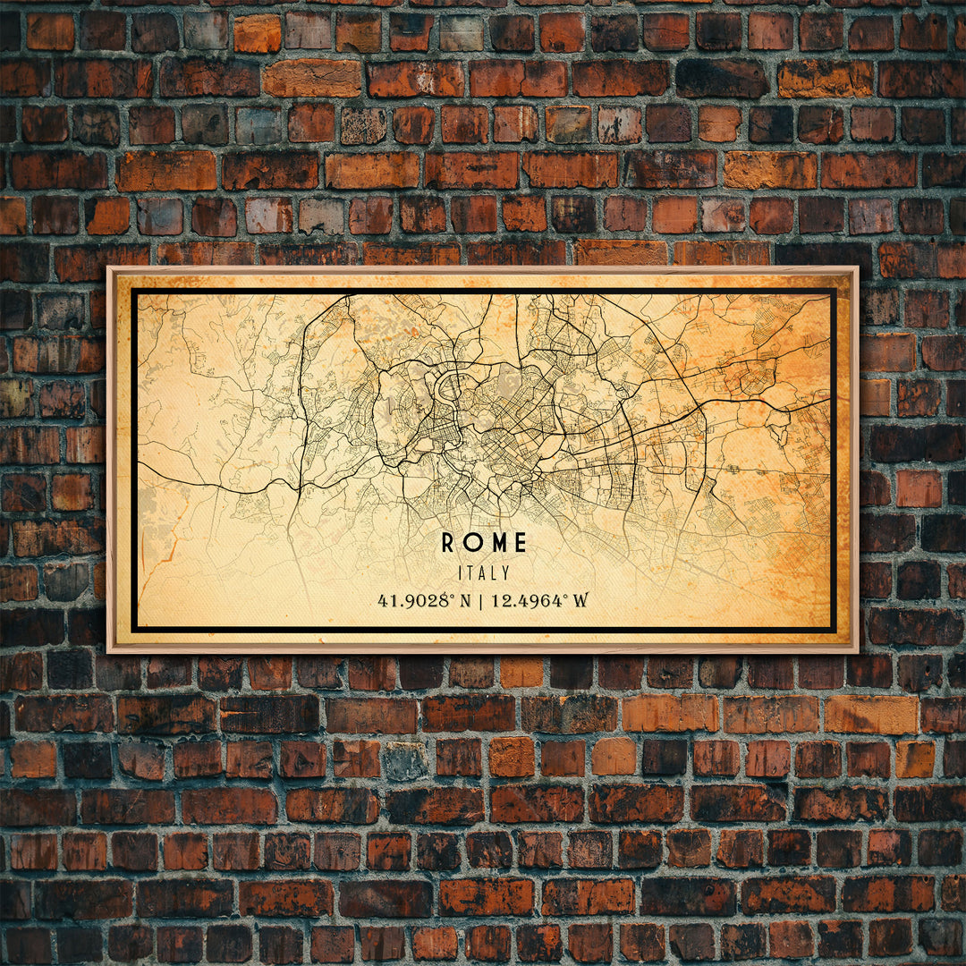 Old Rome Italy City Map Wall Art Canvas Print, Vintage Style Rome Italy Map, Framed Wall Art, Cool Rome Italy Wall Art, Office Decor