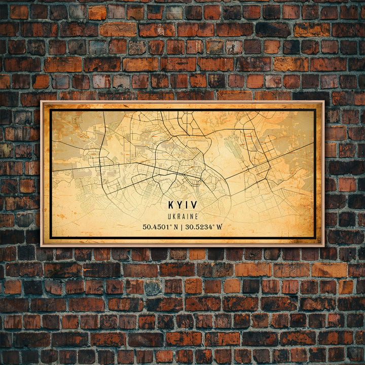 Old Kyiv Ukraine City Map Wall Art Canvas Print, Vintage Style Kyiv Map, Framed Wall Art, Cool Kyiv Ukraine Wall Art, Office Art
