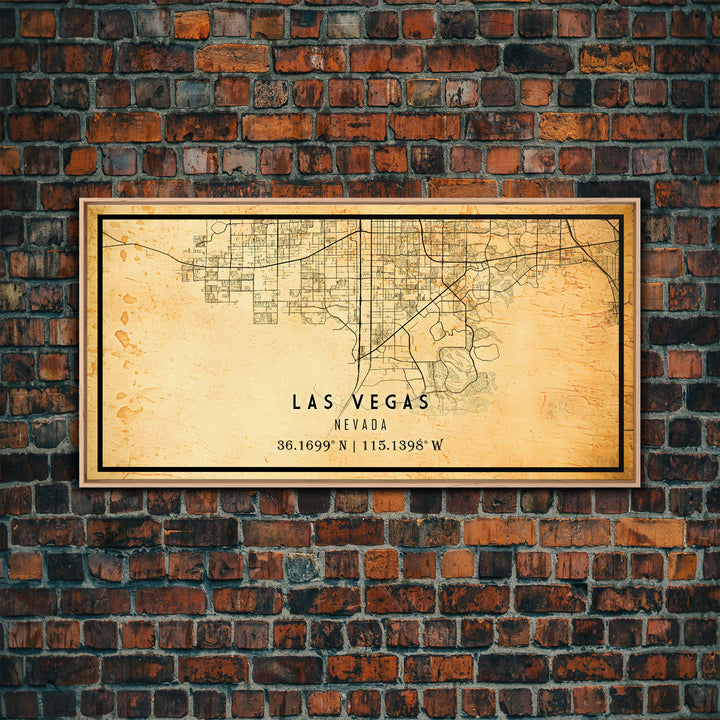 Old Las Vegas City Map Wall Art Canvas Print, Vintage Style Las Vegas Map, Framed Wall Art, Cool Las Vegas Nevada Wall Art, Office Decor