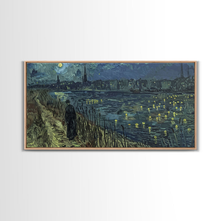 London at Midnight, Framed Canvas Print, Starry Night Inspired Victorian London, Dark Academia Halloween Wall Art