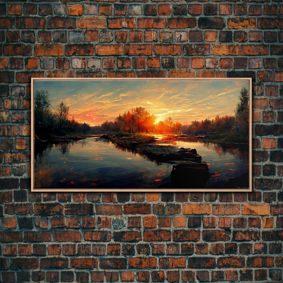 Lake Sunset Oil Painting On Canvas, Canvas Print, Ready to hang gallery wrapped nature canvas print, Lake Art, lake life oil painting style