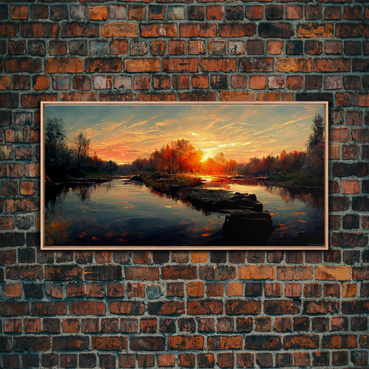 Lake Sunset Oil Painting On Canvas, Canvas Print, Ready to hang gallery wrapped nature canvas print, Lake Art, lake life oil painting style